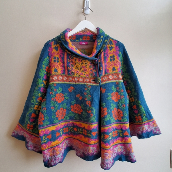 IVKO For Anthropologie Floral Pattern Cardigan Teal Sweater Made in Serbia M - Picture 2 of 10